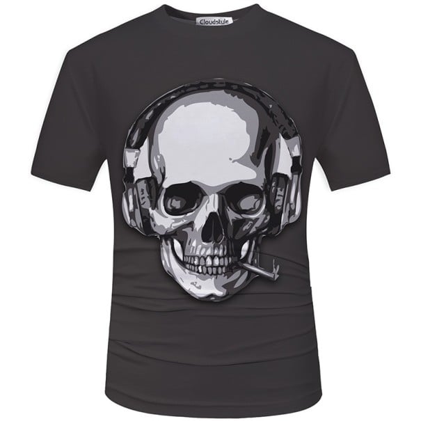 Herr 3D t-shirt med tryck - Skalle med cigarett XXS