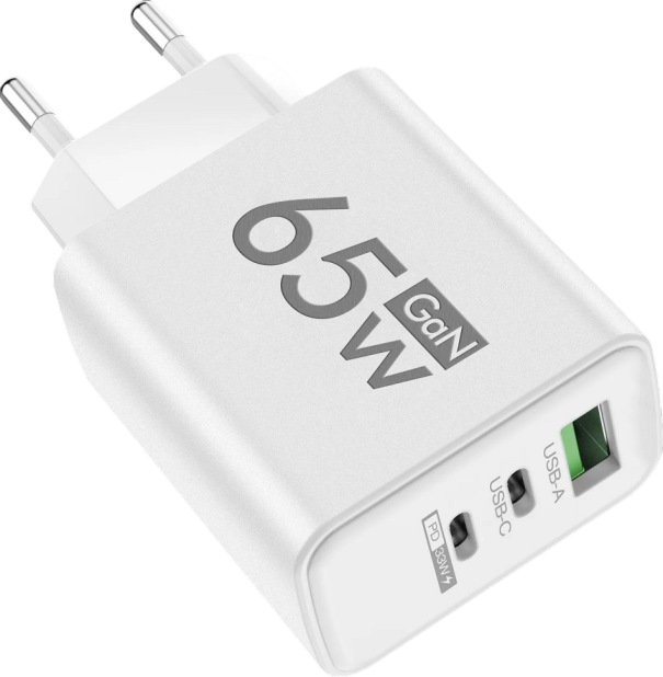 65W 3-ports hurtigopladningsadapter hvid