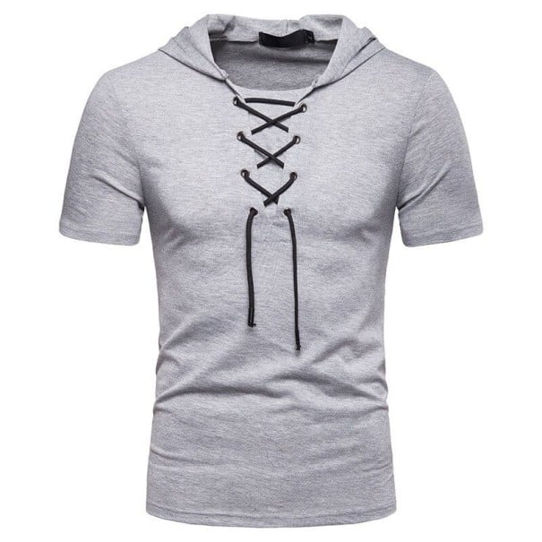 T-shirt med huva för män T2080 grå XL