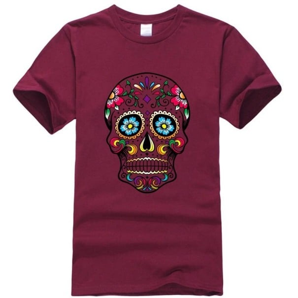 Dödskalle t-shirt för män T2056 vinröd XXS