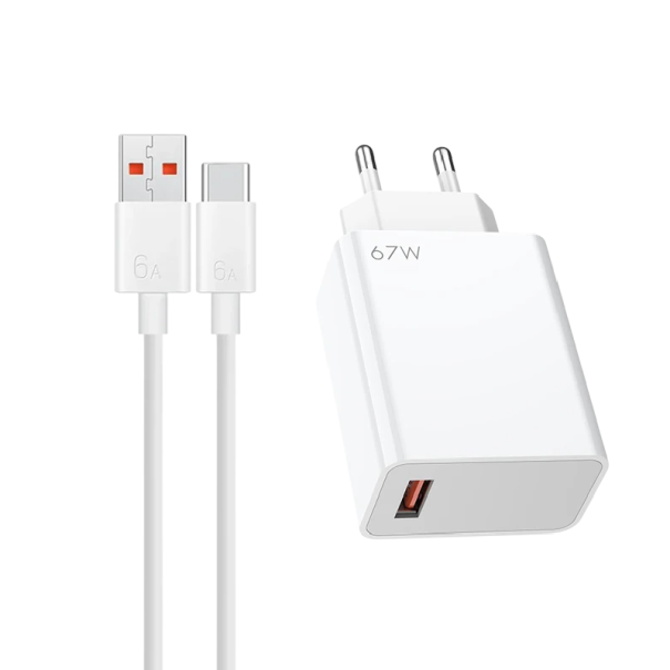 67W hurtigopladningsadapter med USB C og USB A-kabel EU-oplader med USB PD-understøttelse hurtigopladning mobiltilbehør telefon tablet 1