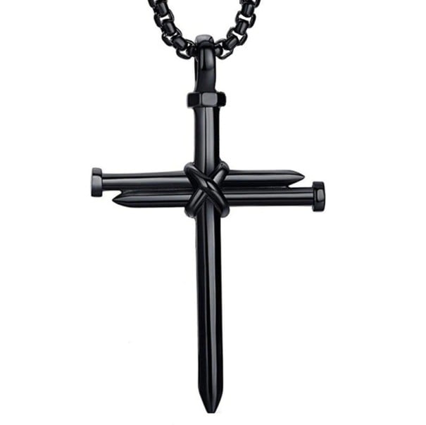 Herrhalsband med kors D112 svart