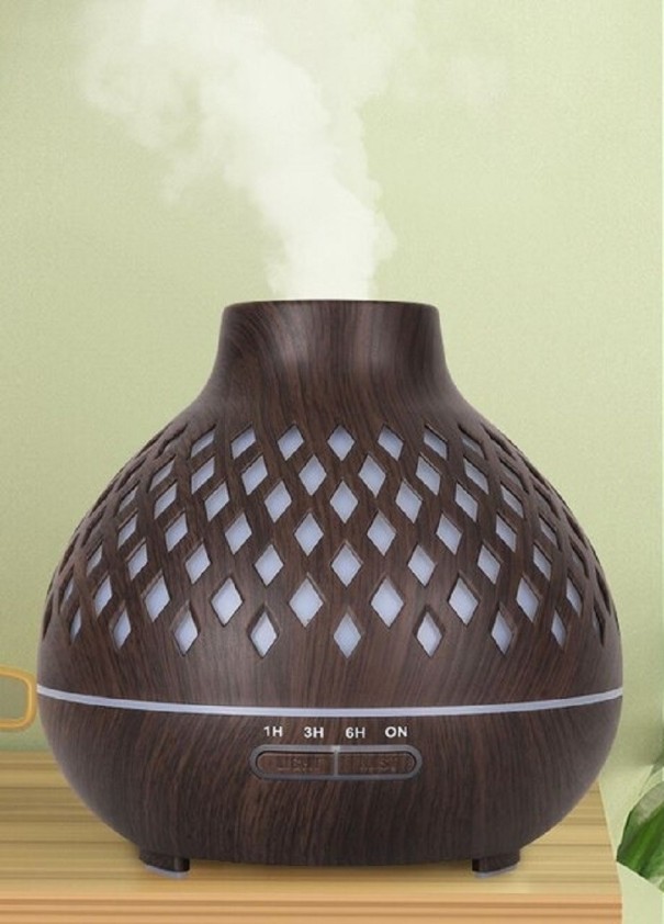 Ultrasone aroma diffuser met verlichting en houtdecor voor het geurend maken van de kamer Tankinhoud 400 ml Timer tot 6 uur Afmetingen donkerbruin