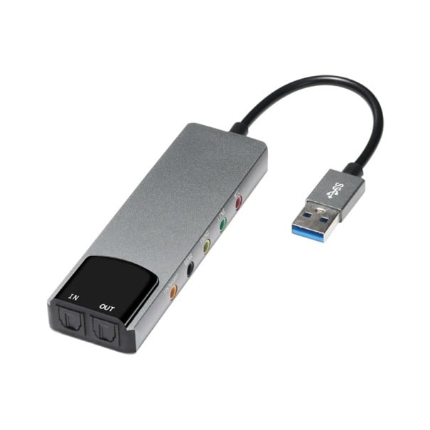 6v1 USB εξωτερική οπτική κάρτα ήχου Αλουμινένιος προσαρμογέας ήχου για φορητό υπολογιστή Μικρόφωνο Ακουστικά Στερεοφωνική έξοδος Πολυκαναλικός 1