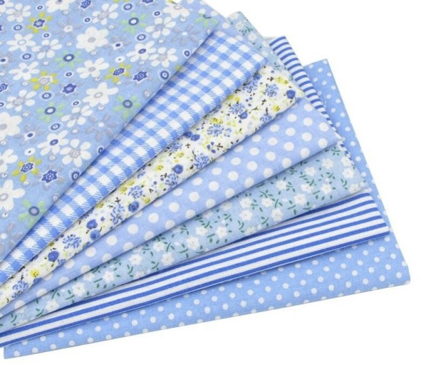 7 pezzi di stoffa di cotone 25 x 25 cm blu