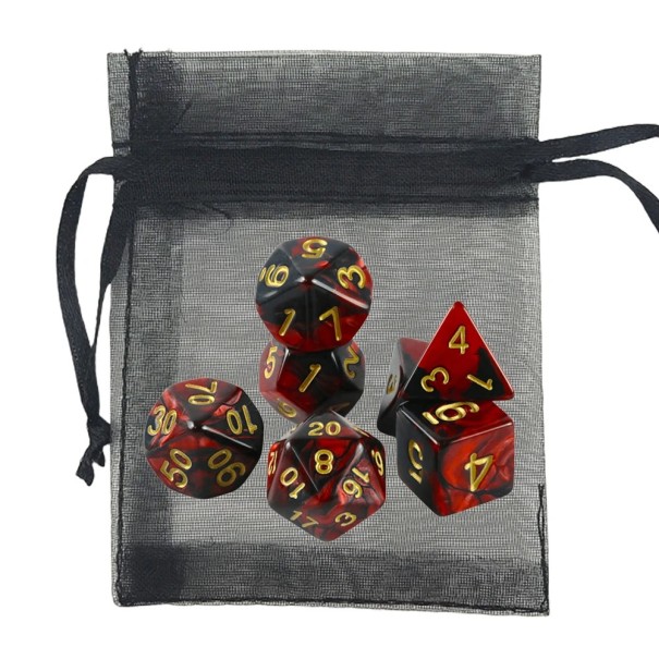 7-teiliges Würfelset mit Beutel - Mehrseitige RPG-Würfel aus Acryl für Dungeons & Dragons - Tischfantasy-Spiele rot