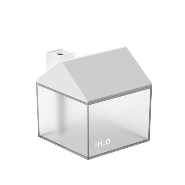 Aromalampa och luftfuktare i form av ett hus Ångan stiger från skorstenen Färgglad belysning Genomskinlig behållare 250 ml USB-strömförsörjning vit