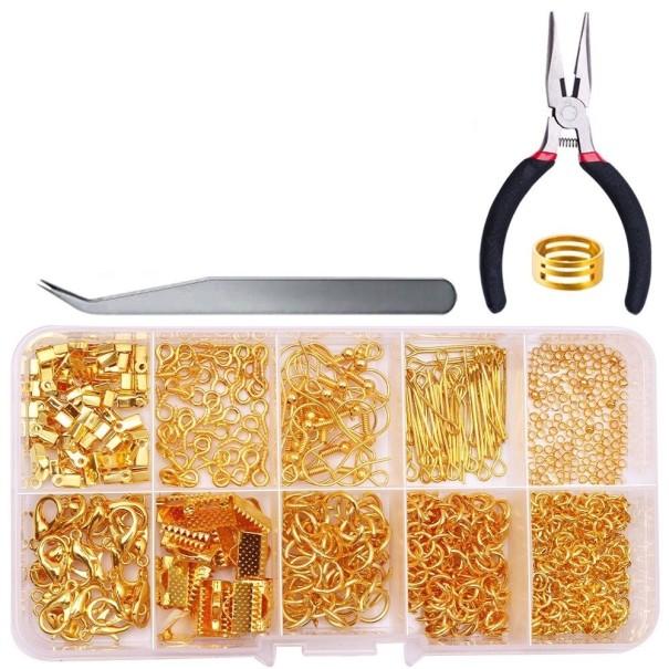 710-delat smyckestillverkningsset med tång och pincett guld