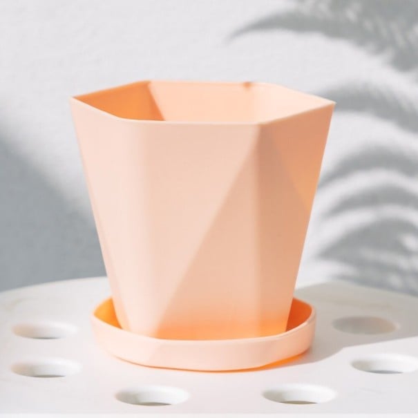 Pot de fleurs en plastique avec soucoupe rose clair L