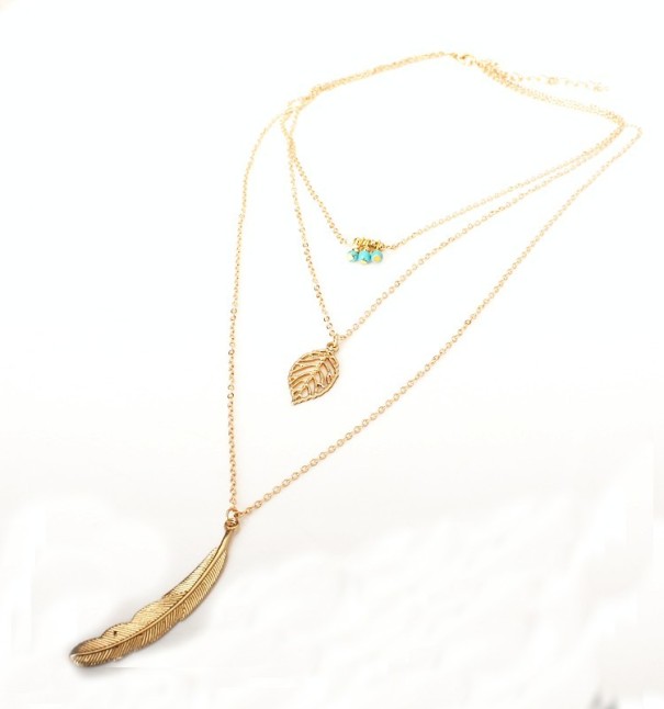Guldpläterat fjäderhalsband J3402 guld