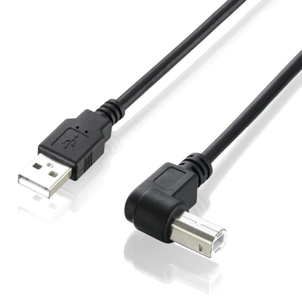 USB till USB-B vinklad anslutningskabel för M/M-skrivare 1 m
