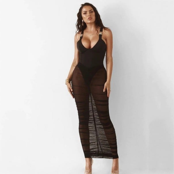 Falda transparente de mujer P444 negro L
