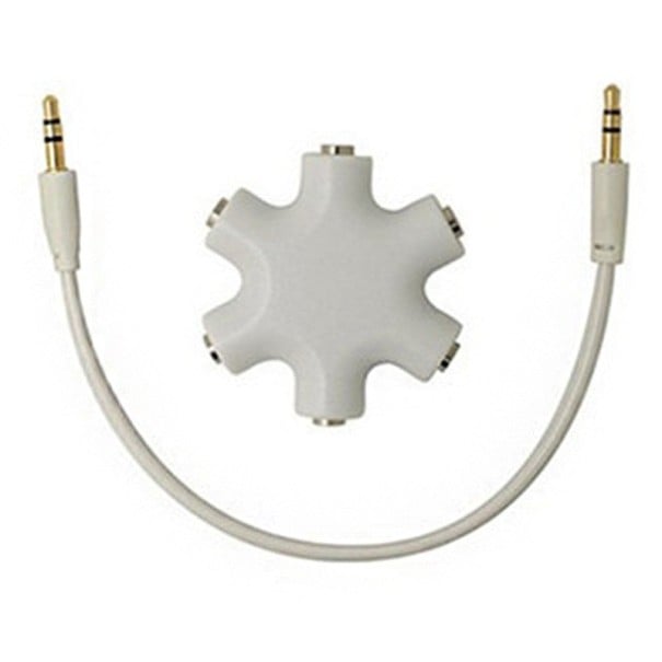 Adaptor Hub 5 porturi 3.5 jack pentru conectarea căștilor alb