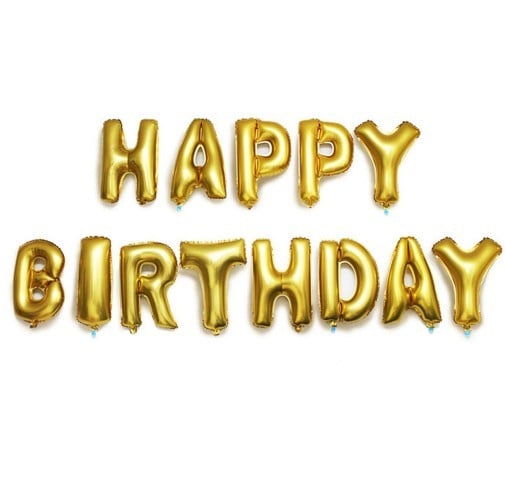 Set med 13 HAPPY BIRTHDAY ballonger - guld 1