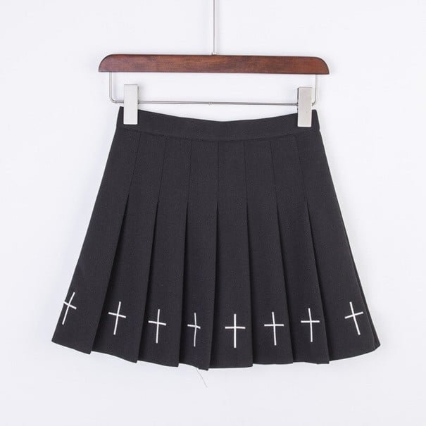 Minifalda plisada de mujer con cruces negro XS