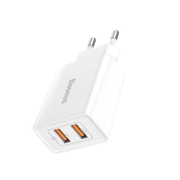 Dubbel USB snabbladdningsströmadapter vit