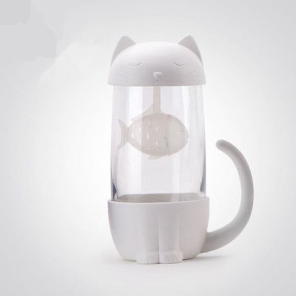 Glasmugg med kattformat filter vit