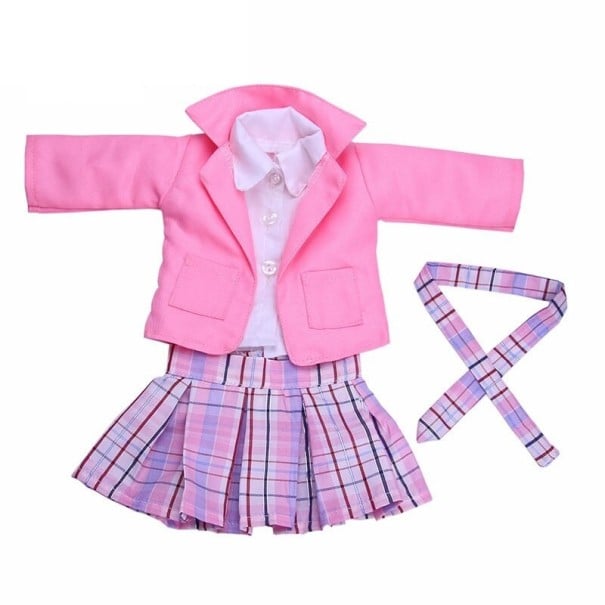 Skoluniform för docka rosa