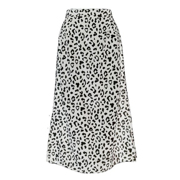 Falda de mujer con estampado de leopardo y abertura. crema L