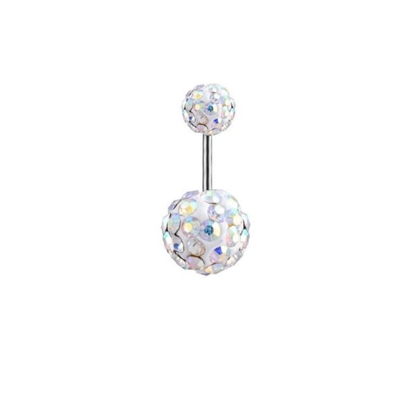Třpytivý piercing do pupíku bílá
