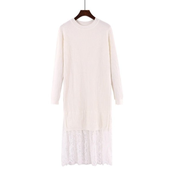 Vestido de punto con encaje blanco
