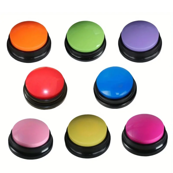 8 buc Hârtie vocală pentru câini 8,8 x 4 cm Set de butoane de înregistrare pentru dresaj și comunicare cu animalele Funcționează cu baterii 2× AAA 1