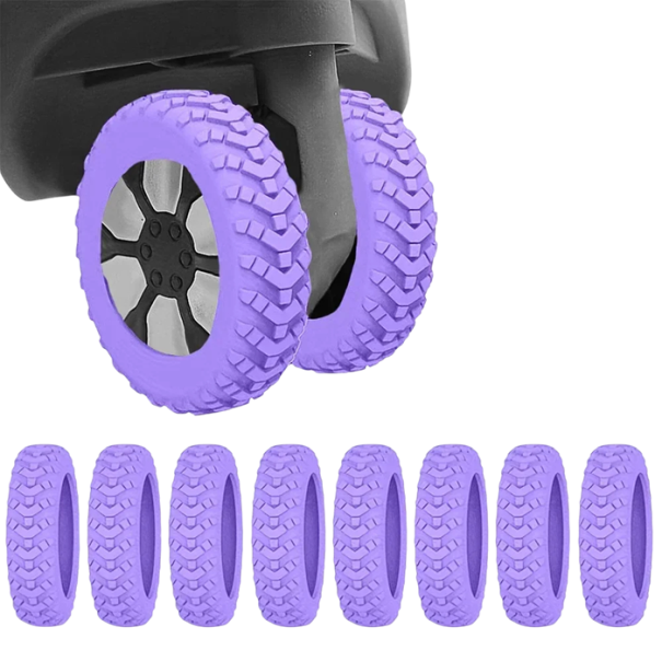 8 ks Silikonové chrániče na kolečka kufru 5 x 1,2 cm Protihlukové návleky na kolečka cestovních kufrů Ochrana kol proti hluku a opotřebení fialová