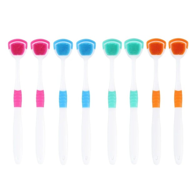 8 pcs grattoir à langue en silicone 18 cm Brosse à langue double face 2 en 1 Picots petits et grands Mélange de couleurs chaque couleur 2x Nettoyeur de langue 1