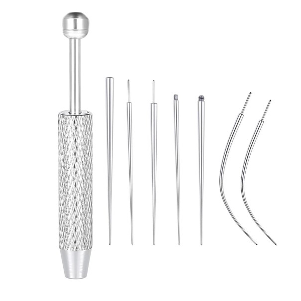 8 piezas de Clavo Curvado Conico de Titanio con Rosca Interna Juego Plateado para Piercing de Joyería en Labios, Nariz y Cartílago 1