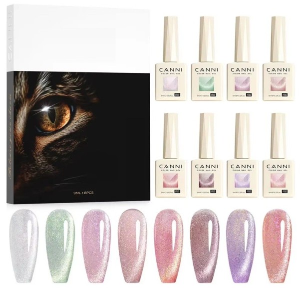 8 Stück Gel-Lack für Nägel 9 ml Magnetisches Katzenauge UV LED härtbarer professioneller Salonlack lange Haltbarkeit HEMA FREI 1
