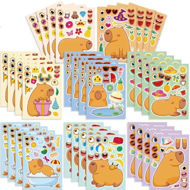 8 vellen Creatieve stickers Kapybara Verkleden Kinder creatieve stickers met gezichten ogen monden en accessoires voor kapybara 1