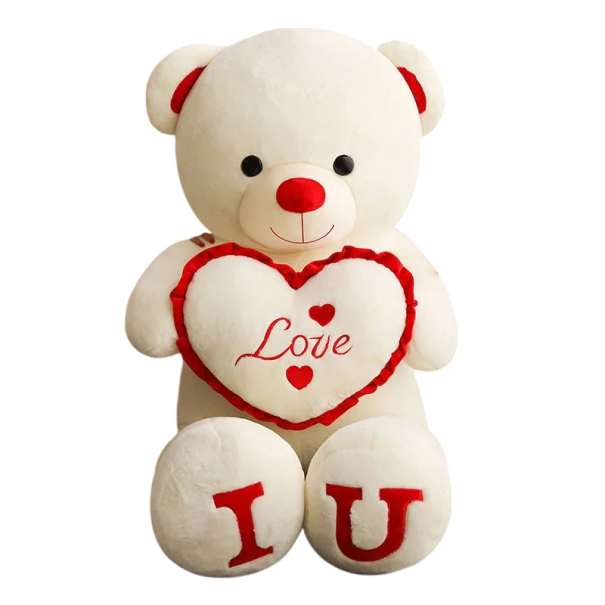 80 cm Plush Bear with I Love You Motif Large Soft Bear Made of Cotton and PP Cotton Soft Toy and Romantic Gift white-red