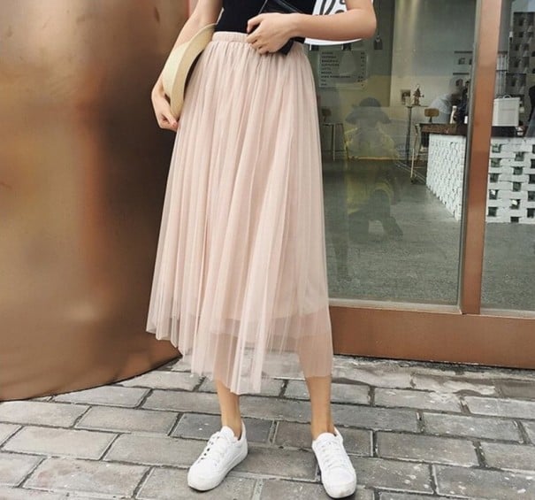 Falda de tul para mujer con enagua beige