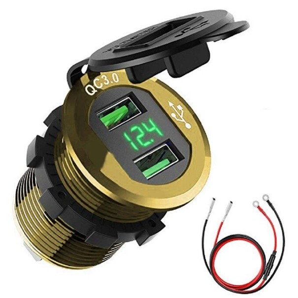 Dubbel USB Motorcykelladdare B658 guld