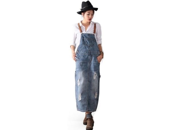 Vestido midi vaquero con pechera L