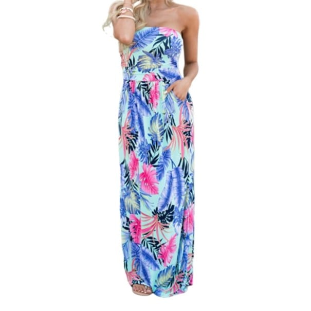 Blommig off-shoulder klänning S 5