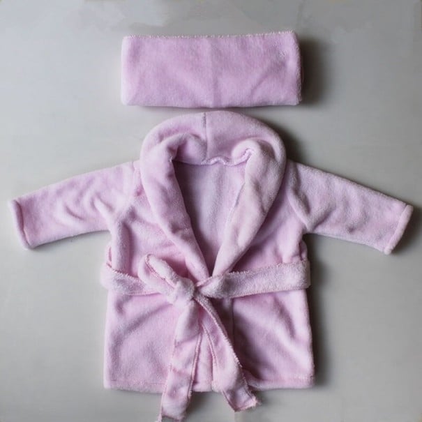 Set para sesión de fotos infantil: albornoz y turbante rosa 3-6 meses