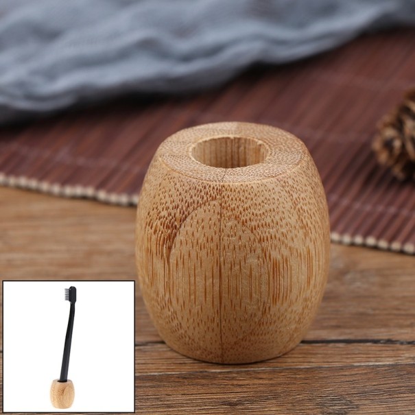 Bambushållare för tandborste Kompakt ställning i form av ett fat med öppning för handtaget Platt bas Mått 4 x 4 cm För badrummet 1