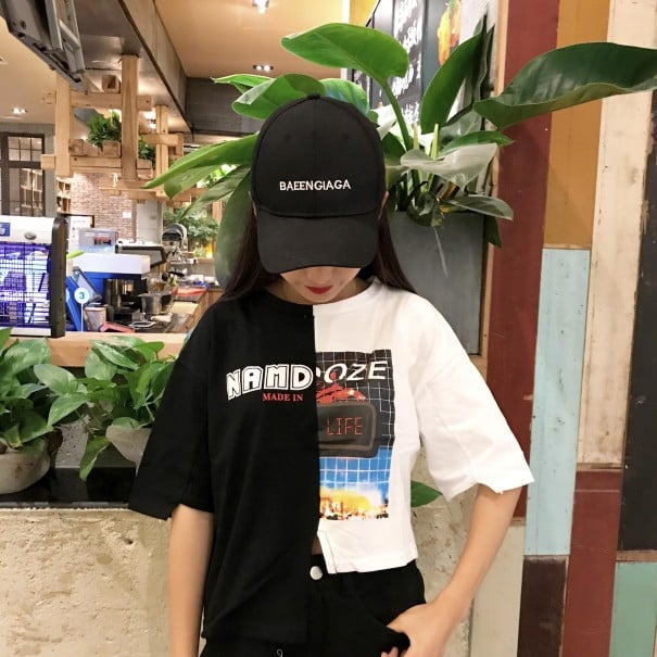 Asymmetrisk T-shirt för kvinnor A987 svart