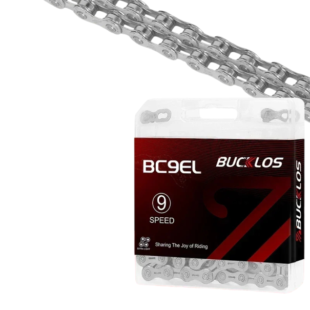9 rychlostní řetěz na kolo 1/2" x 11/128" 116 článků polodutý s rychlospojkou MTB silniční Shimano Sram stříbrná