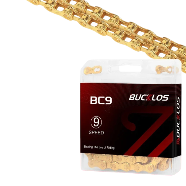 9 rýchlostný reťaz na bicykel 1/2" x 3/32" 116 článkov s rýchlospojkou MTB cestný kompatibilný Shimano Sram zlatá