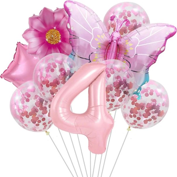 9 stuks Verjaardagsballonnen nummer 4 Vlinder bloem Confetti Latex en folie ballonnen Feestdecoratie voor de vierde verjaardag kinderfeest 1