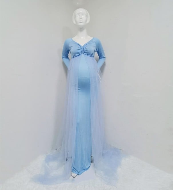 Vestido de maternidad para sesión de fotos N925 azul claro L