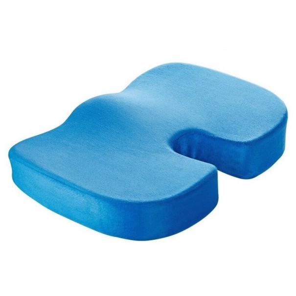 Sittdyna i plysch ortopedisk memory foam blå