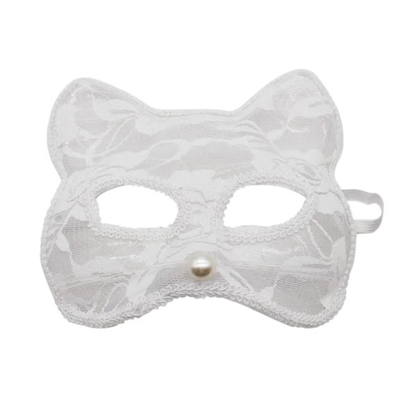 Masque en dentelle de chat blanc 1
