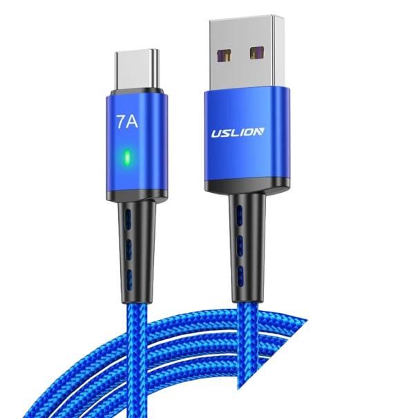 USB-C snabbladdningskabel 7A 30cm blå