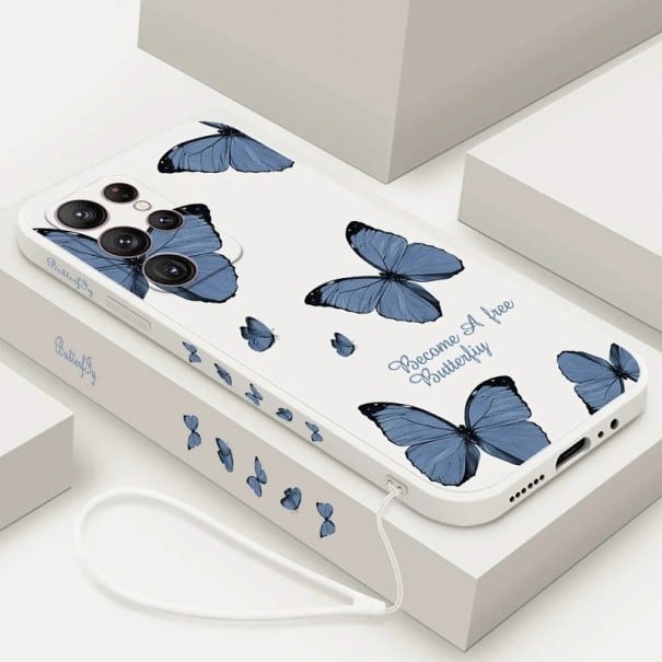 Siliconen hoesje met grijs vlindermotief voor Samsung Galaxy S23, wit 1