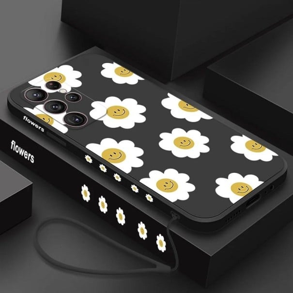 Siliconen hoesje met wit bloemenmotief voor Samsung Galaxy S23 zwart