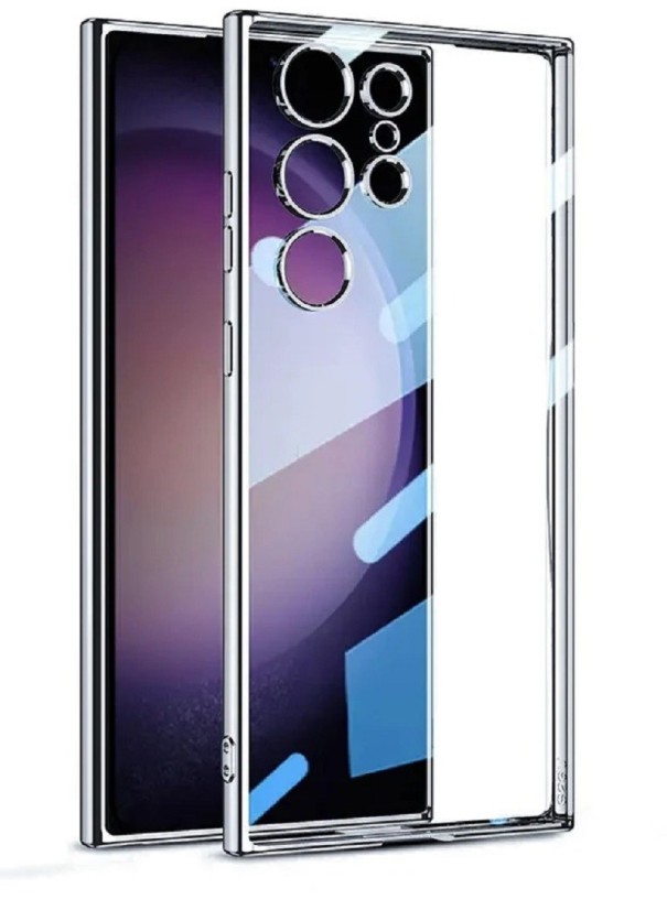 Transparante hoes met metalen frame voor Samsung Galaxy S23 Plus zilver