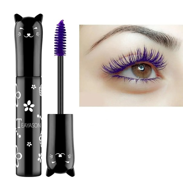 Färgglad vattenfast mascara i form av en katt Ögonfransförlängande mascara med kattmotiv Distinkt färgglad mascara lila